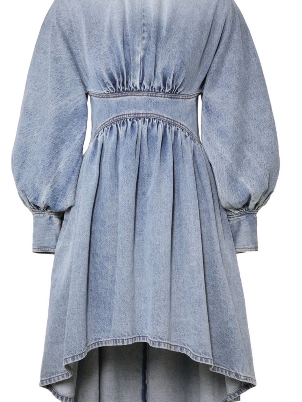 Zimmermann Light Blue High-Low Denim Dress with Balloon Sleeves